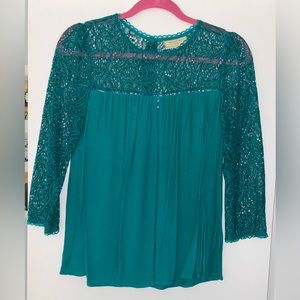 Moulinette Soeurs x Anthropologie Green Lace Long Sleeve Swing Top Size 4